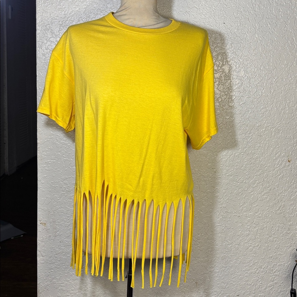 Bright Yellow Fringe Tee along with tassel earring